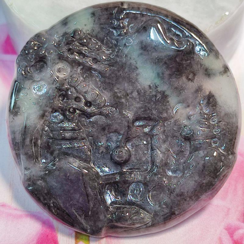 ?️胸懷山河?️ 天然緬甸玉A貨翡翠-烏雞 鐲心料 精雕 意境山水 圓牌 玉牌 玉墬 現貨特價【92jade 遇見善緣】
