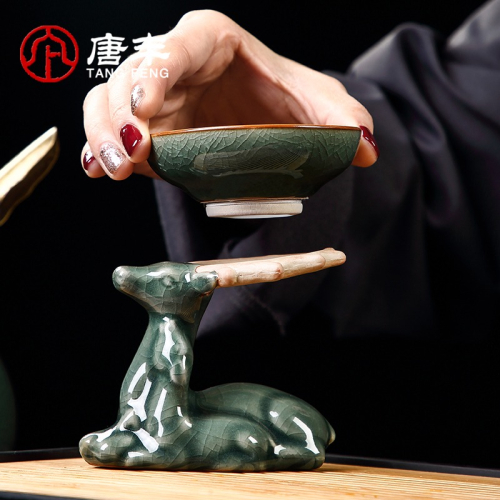 唐豐一鹿有你茶漏架茶漏託一體創意茶漏茶濾濾茶器泡茶神器茶漏網