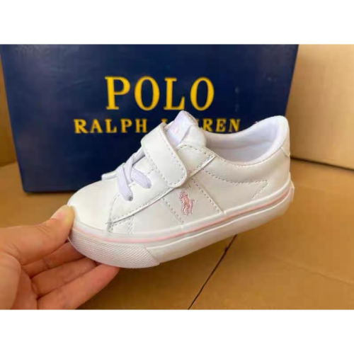 RL美國??polo 白軟PU皮 美少女粉 魔術貼搭扣童鞋 文藝學院淑女 女娃 小白鞋 親子鞋 休閒鞋 板鞋 布鞋