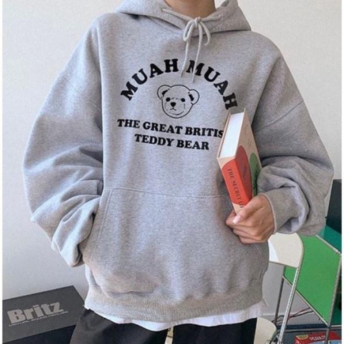 現貨絕版品出清 MUAHMUAH 連帽T恤 帽T 長袖帽T 內刷毛 MUAH MUAH 泰迪熊【PS中壢】