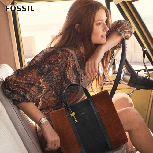 FOSSIL 麂皮兩用手提包-黑X棕色 ZB1362199 現貨