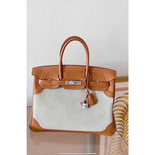 愛馬仕 Hermes 鉑金 Birkin 30cm 光面馬鞍皮拼帆布 老錢風十足