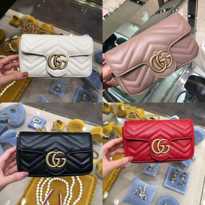 二手99新 Gucci supermini GG Marmont鏈條包 白色