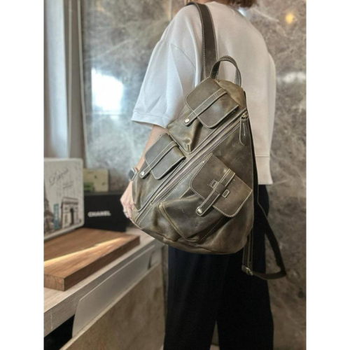 ? 現貨【?? Tanned】|韓國 瘋馬牛皮帥氣個性後背包?正韓 真皮系列 牛皮皮革 父親節禮物 旅遊包 露營包