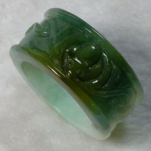 ?福星高照?天然緬甸玉A貨翡翠-精雕 蝙蝠如意紋 扳指【92jade 就愛翡翠】翡翠扳指 玉扳指 翡翠戒指 父親節禮物