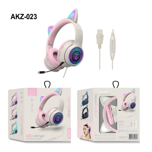 CATEAR AKZ-023 新款RGB發光貓耳朵 有線頭戴式游戲耳機 USB接口帶聲卡