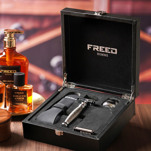 【FREED】尊爵四件組雙刃刮鬍刀禮盒 -蝕刻雕花鍍鎳版