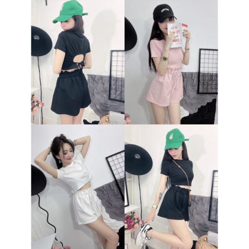 台灣現貨❤【影片實拍】小辣後面素套裝 百搭 素面 花苞褲 基本款 短褲套裝 網美 美背 辣妹 彩色方塊 OOTD