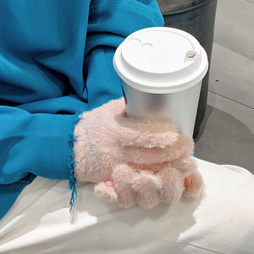 毛絨手套冬季女加絨加厚可愛騎行防寒保暖騎車分指露指頭五指冬天