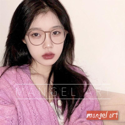 [mangel art] 贈送眼鏡盒 新款素顏神器奶茶色膠框眼鏡框粗框韓版日系穿搭修飾百搭時尚潮流行平光無度數圓框