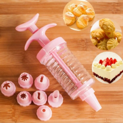 【嚴選SHOP】7花嘴+裱花槍 擠花神器 塑料套裝 透明裱花器 裱花蛋筒 奶油擠花器 餅乾泡芙擠花 曲奇槍【K173】