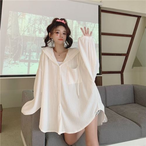 外穿防曬衣女款漂亮年輕夏季多巴胺 百搭中長款連帽寬松開衫反季
