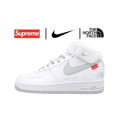 ?Nike AF1 Mid X The North Face X Supreme 空軍1號三方聯名款 白色灰勾 男女通
