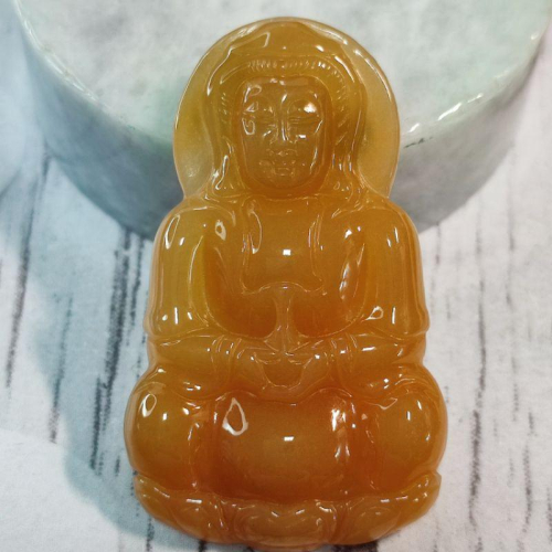 ?大慈大悲?天然緬甸玉 A貨翡翠-冰潤甜橙色 精雕 正莊 觀音/坐蓮觀音 附證書 現貨特價【92jade 遇見善緣】
