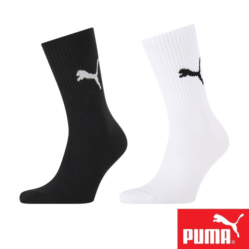 PUMA 男女款運動中短筒襪1雙裝 彪馬 跳豹 男襪 女襪 襪子 運動襪 小腿襪 棉襪 柔軟 舒適 高彈 耐磨 黑 白