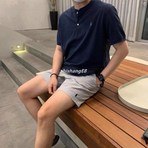 Ralph Lauren/拉夫勞倫男裝經典款竹節平紋棉質針織短袖亨利衫