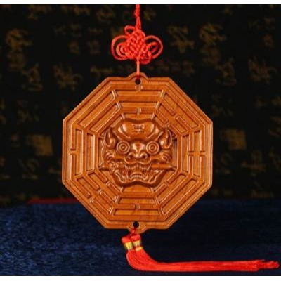 桃​​木八卦鏡獅咬劍獸頭