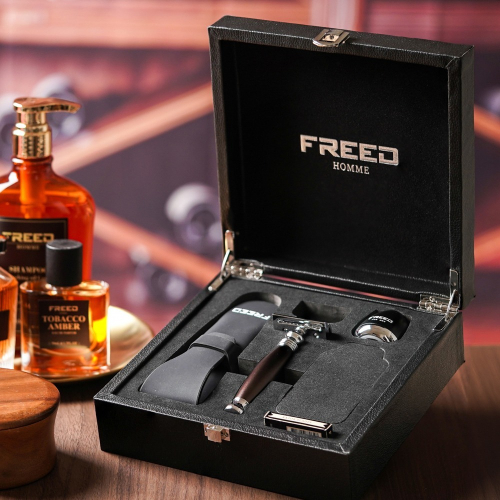 【FREED】尊爵四件組雙刃安全刮鬍刀禮盒 - 馬鞍棕