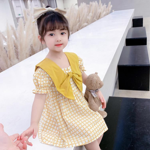 寶貝童裝女童夏裝連身裙女寶寶衣服夏季洋氣時髦蝴蝶結公主裙兒童裙子洋裝夏款