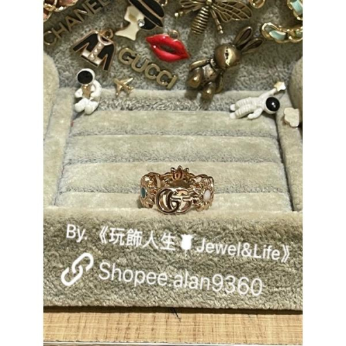 GUCCI 超美 玫瑰金色 經典 花朵 寶石 二手 造型 戒指