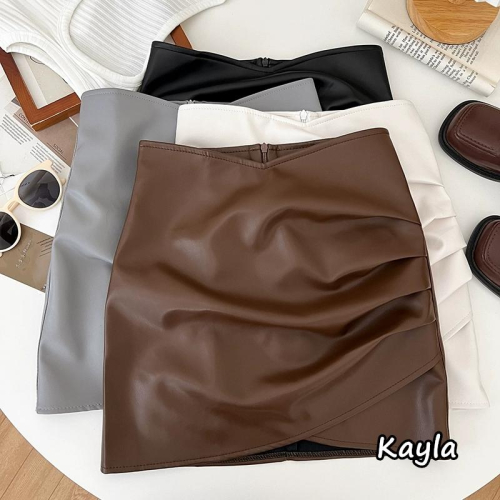 現貨+預購?免運? 不規則褶皺A字包臀皮革褲裙 A1128 #Kayla.girl #少女愷拉