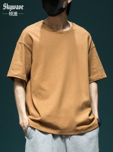 短袖T恤 280克重磅t恤男棉質寬松潮流體恤2023年新款純色百搭男裝半袖