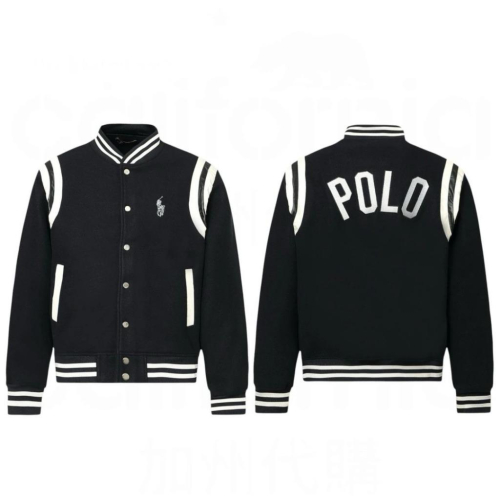 ??RL Polo Ralph L 男款美式復古小馬拼接棒球外套 深藍色｜有女款｜可做情侶款｜男女通用款式｜F