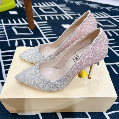 Gracegift公主系列婚鞋-仙度瑞拉燦爛漸層碎石跟鞋 粉紅 10公分 23.5（37）黃金尺寸(9成新)
