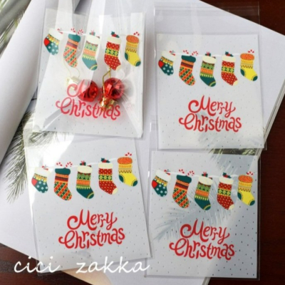 【嚴選SHOP】98入 聖誕襪 opp袋 聖誕禮物袋 自黏袋 透明袋 塑膠包裝袋 餅乾 糖果袋 耶誕交換禮物【X034】