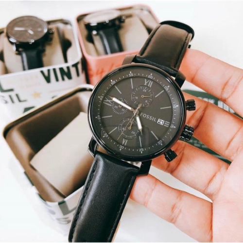 【 Fossil Rhett Chronograph 系列 全黑跟 咖啡色】