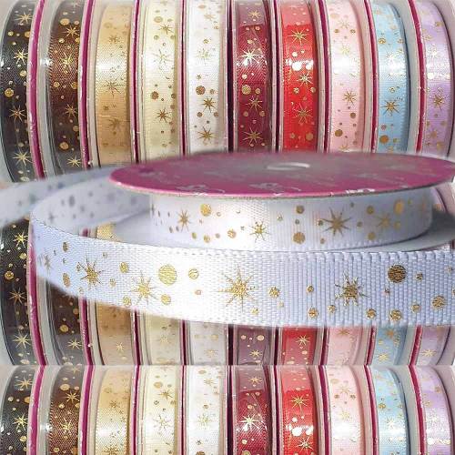 西西手工藝材料 26448 3分燙金星光緞帶(長約270cm) 花藝花束設計 髮夾DIY 蝴蝶結材料 禮品包裝 滿額免運