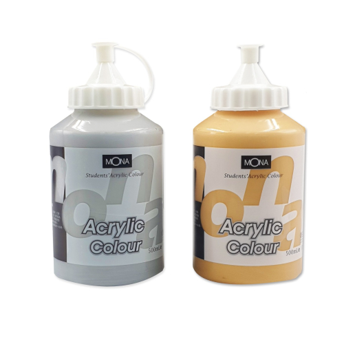 MAS 萬事捷 MONA壓克力顏料 ５００ml - L顏料系列 金銀2色 ~覆蓋力強、附著力佳、色彩飽和度佳~