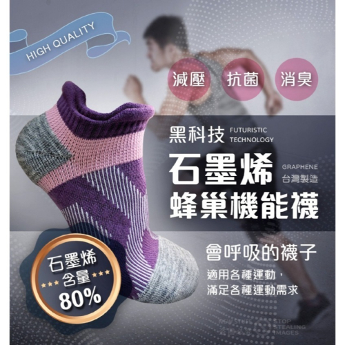 現貨快速出貨/台灣製/80%石墨烯襪 黑科技 石墨烯 蜂巢減壓機能襪 運動機能襪 船型襪