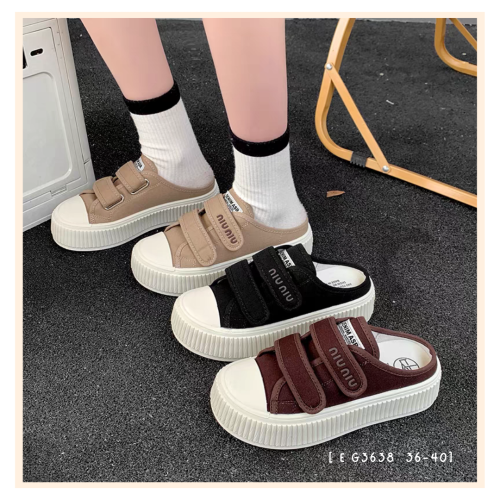 厚底拖鞋女 ins潮 魔鬼氈 帆布拖鞋 懶人鞋 百搭 透氣 夏季 韓版 學生 館長鞋 增高 鬆糕鞋 一字拖 G3638