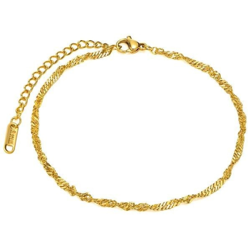 《 QBOX 》FASHION 飾品【GBR-1315】 精緻個性秀氣細版水波紋金色鈦鋼手鍊/腳環