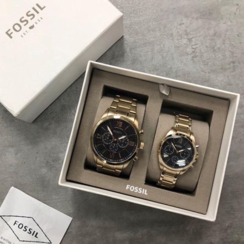 Fossil 金色 黑錶面 情侶錶