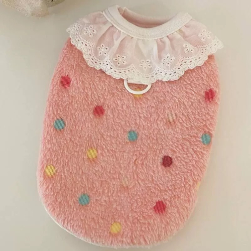 ♡【 K25 預購 】 多色彩色點點蕾絲領毛絨背心