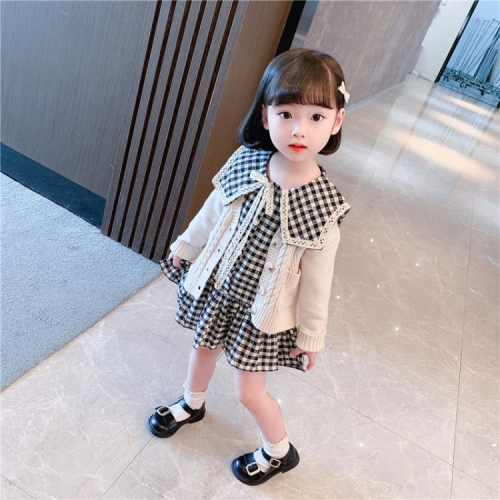 寶貝童裝Next balaba女童連身裙202春秋新款女寶寶正韓洋氣針織翻領連身裙