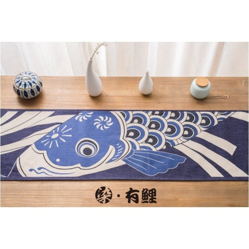 【全館滿599免運】日式和風棉麻桌旗 鯉魚.鯤鯨.翔鶴.蓮花四款茶席 天然染料 手工漂染 獨一無二【自在坊茶具】