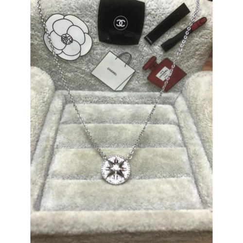 DIOR 經典 超美 水鑽 八芒星 銀色 羅盤 二手 鎖骨 項鍊