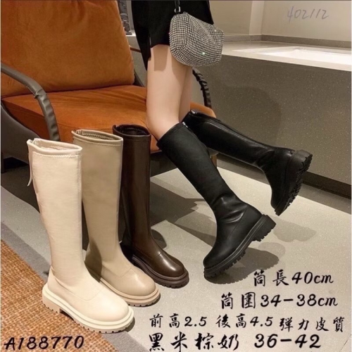 超熱銷款韓妞必備高筒長靴 軟皮長靴 四季可穿女靴 素面厚底長靴 低跟長靴 #8770