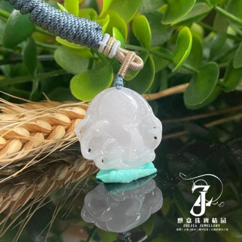 翡翠 帶證 白冰望月狐 墜 淡紫 玉牌 玉墜 項鍊 狐仙 狐狸 月亮 狐 緬甸玉 日光 實拍 保A 直播 現貨 發票