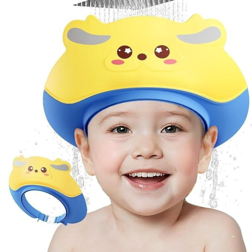 嬰兒浴帽罩 兒童柔軟矽膠 可調節 0-10 歲 卡通鹿浴帽 兒童 幼兒 浴帽 防護罩