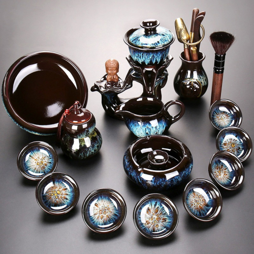 唐豐窯變功夫茶具套裝家用禮盒天目釉中式側把泡茶壺建盞整套 Z