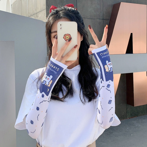 防曬手袖冰絲袖套女手臂手套女夏季紫外線ins百搭薄款潮網紅可愛