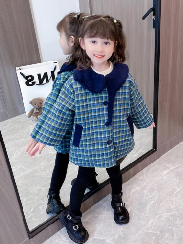 寶貝童裝女童冬裝加絨外套冬季韓范洋氣時髦女寶寶2加棉冬款格子呢子上衣3