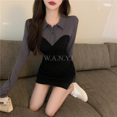 W.A.N.Y.I秋款顯瘦假兩件式包臀連身裙洋裝