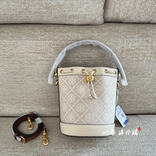 實物拍攝 海外購 TORY BURCH TB 專櫃款 迷你 深藍 印花 T MONOGRAM 水桶包 側背包 TB女包