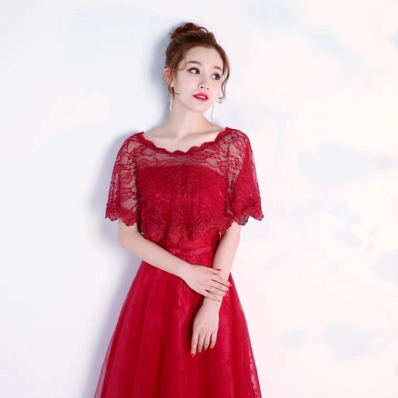 ❤️酒紅 披肩 新娘 婚紗 蕾絲 網紗 結婚 禮服 斗篷 宴會 百搭 旗袍 外搭 外披 大碼