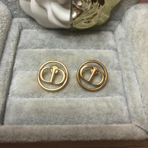 DIOR 經典 圓形 鏤空 復古 古銅金 二手 耳環